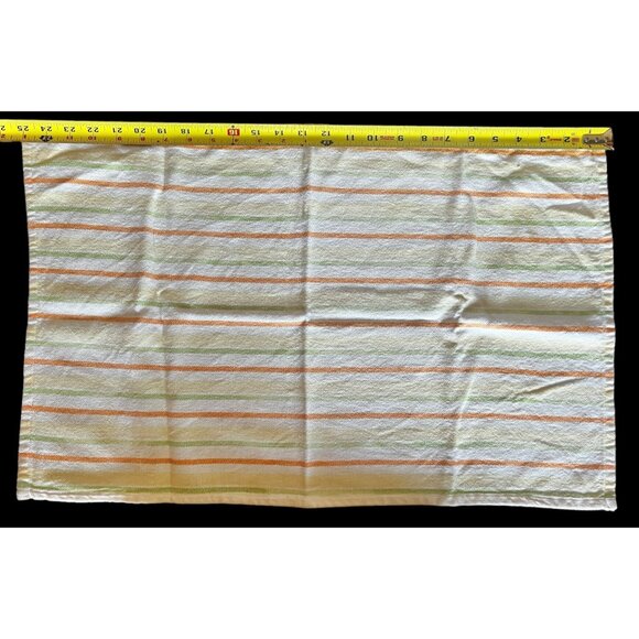 MCM Dishtowel Yellow Green and Orange Stripes on 100% White Cotton - Picture 5 of 6